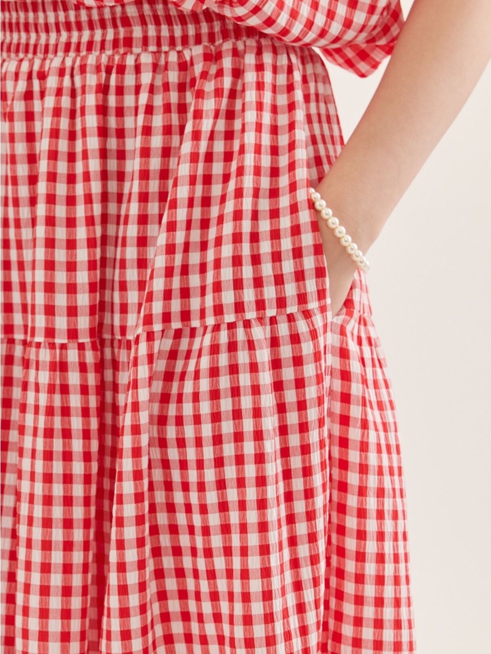 ENTRO Red Gingham Tiered Midi Skirt Set - Womens NWT - Picture 2 of 2